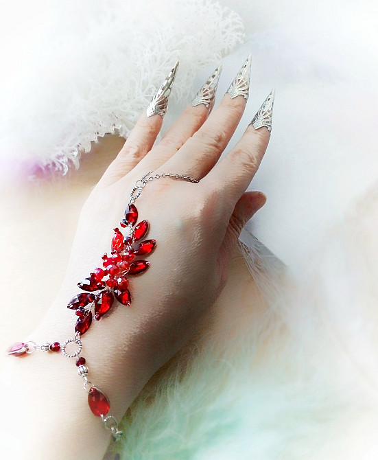 Слейв браслет кігтики червоний фентезі аксесуар на руку нігті накладні кільця ланцюжки Луцк - изображение 3
