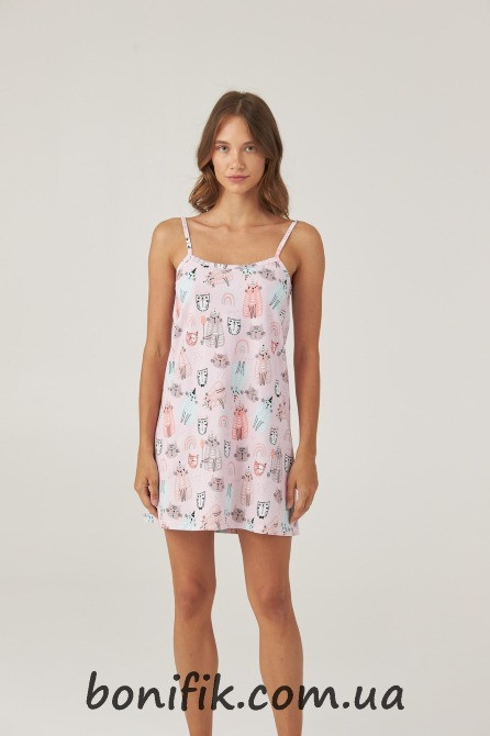 Женская ночная сорочка на тонкой бретели "Cats" (арт. LDK 112/20/03) Кривий Ріг - зображення 1