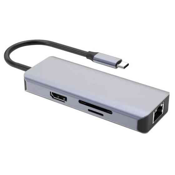 USB HUB Proove Iron Link 6 in 1 (2*USB3.0 + SD/TF + RJ45 + HDMI) Silver (HBI700010004) (Код товару:4 Харків