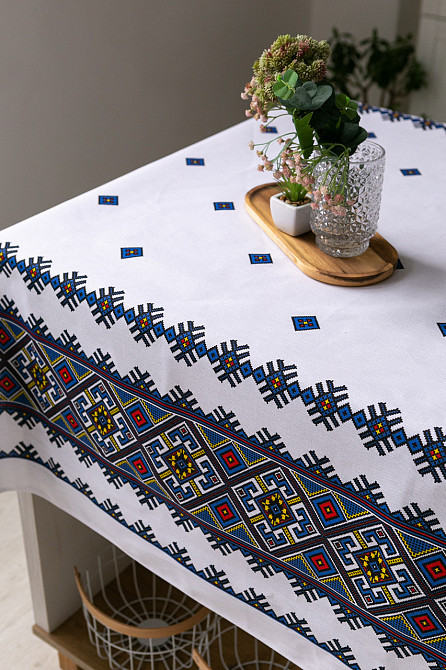 Скатерть льняная Орнамент синий 150х220см Одесса - изображение 8