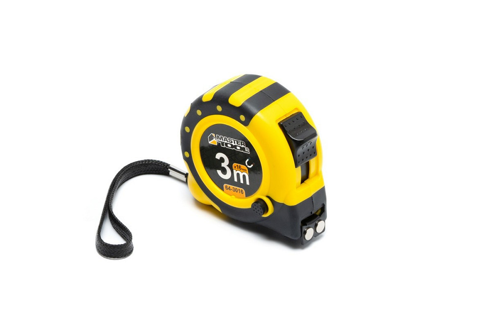 Рулетка MASTERTOOL 3 м х 16 мм с магнитами 2 фиксатора кнопка STOP покрытие TPR нейлоновое покрытие  Харьков - изображение 2