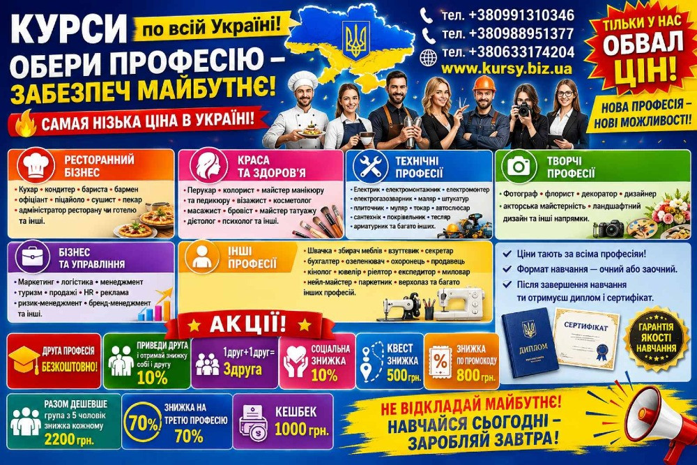 Курси зварника, електрика, перукаря, слюсаря, токаря, маляра Київ - зображення 1