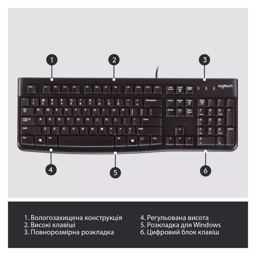 Клавиатура компьютерная проводная Logitech K120 (UKR OEM) L920-002643 черная Киев - изображение 2
