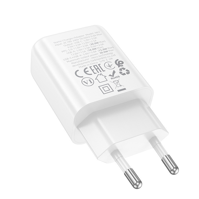СЗУ Hoco N63 Gentle PD30W+QC3.0 (1USB-A/1C) + кабель Type-C to Type-C Херсон - зображення 4