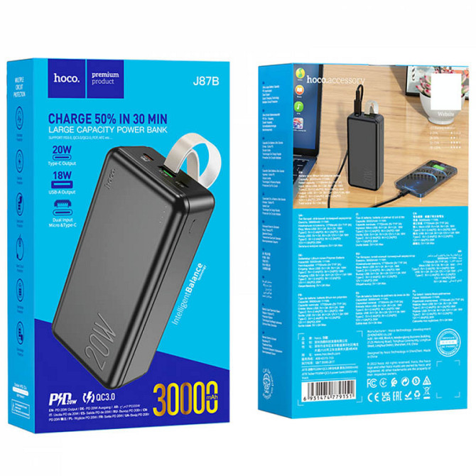 Портативное ЗУ Power Bank Hoco J87B Tacker PD20W+QC3.0 30000 mAh Херсон - зображення 5