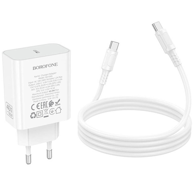 СЗУ Borofone BA109A Star PD40W (1USB-C) + кабель Type-C to Type-C Херсон - зображення 7