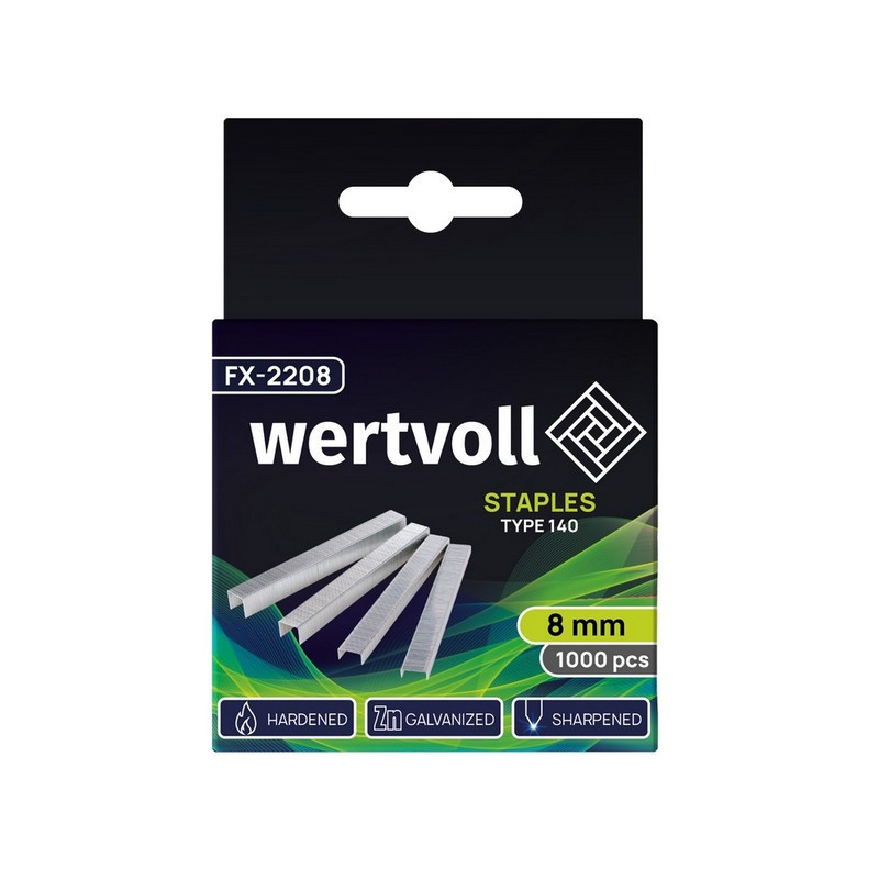 Скобы закаленные WERTVOLL R140 8 мм/10.6х1.25 мм 1000 шт FX-2208 Харьков - изображение 2