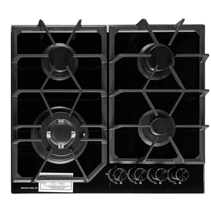 Газовая варочная поверхность Grunhelm GHGW 0434 MB WOK (4 конфорки, стекло, газ контроль, автоподжиг Київ - зображення 10