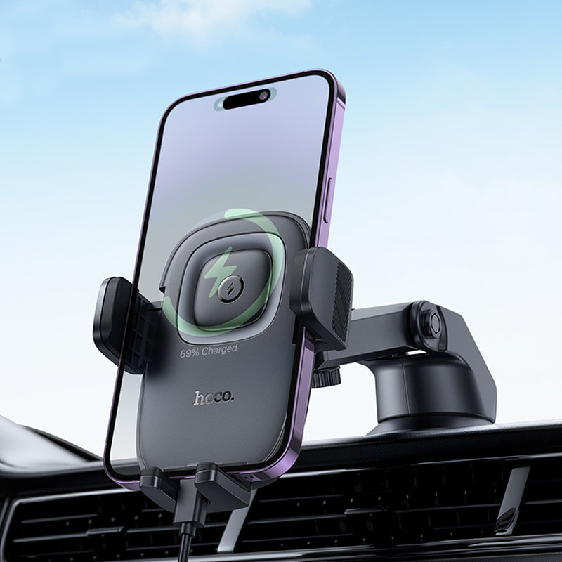Автодержатель с БЗУ Hoco HW32 Crown push-type (center console) Херсон - зображення 8