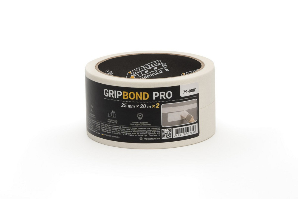 Лента малярная универсальная MASTERTOOL GripBond Pro 25 мм×20 м 2 шт белая 79-9881 Харьков - изображение 2