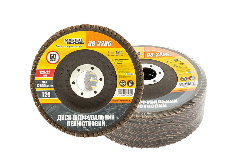 Диск шлифовальный лепестковый конусный MASTERTOOL Т29 зерно 60 125х22 мм 5 шт 08-3206PC Харьков - изображение 1