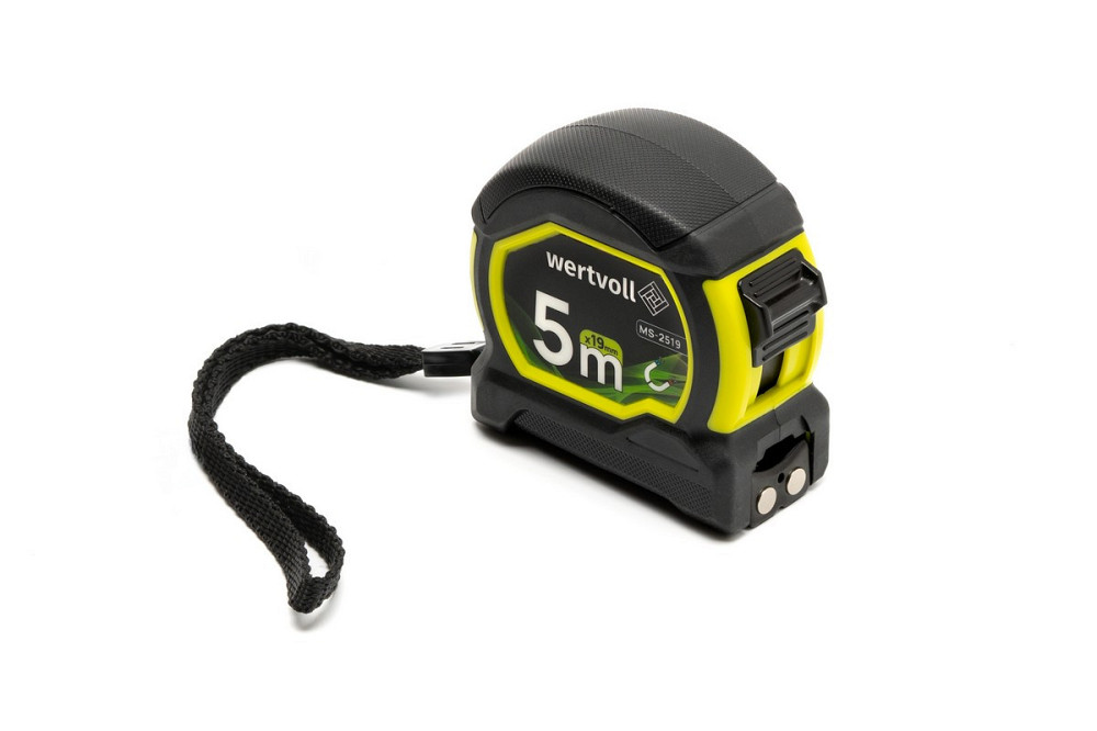 Рулетка WERTVOLL 5 м х 19 мм с магнитами фиксатор полотна покрытие TPR нейлоновое покрытие MS-2519 Харків - зображення 2
