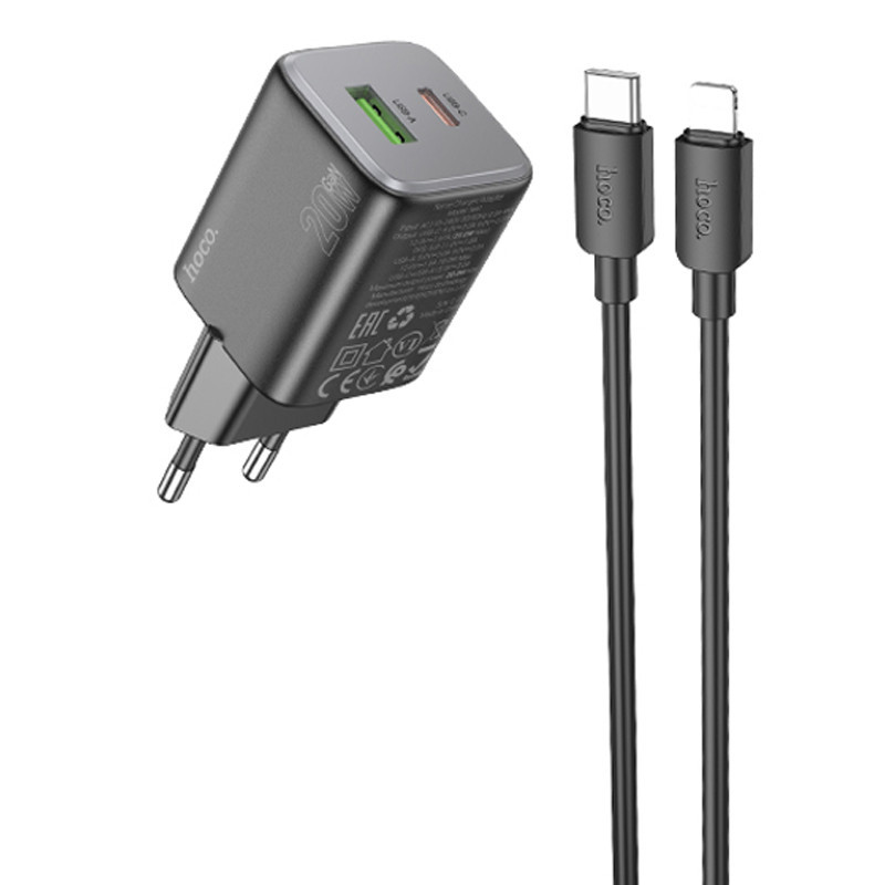 СЗУ Hoco N41 Almighty PD20W+QC3.0 (1USB-A/1C) + кабель Type-C to Lightning Херсон - зображення 1