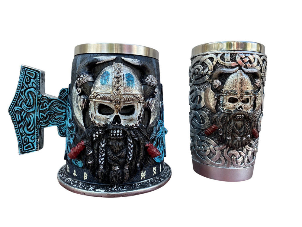 Подарочный набор Кружка и Стакан 3D Бородатый Викинг Молот Тора Київ - зображення 1
