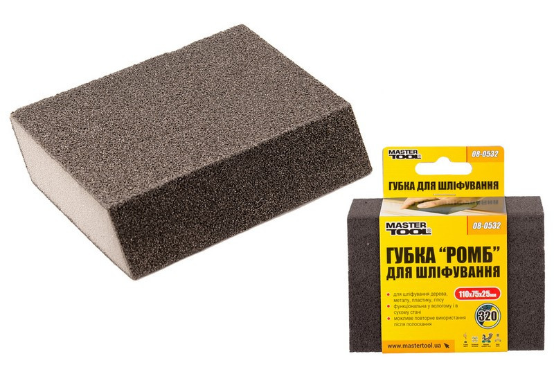 Губка для шлифования MASTERTOOL РОМБ Р320 110х75х25 мм 08-0532 Харьков - изображение 1