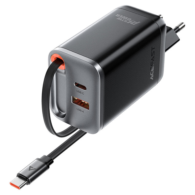 СЗУ Acefast A111 GaN PD67W+QC3.0 (1USB-A/1C) + Retractable Cable Type-C Херсон - зображення 3