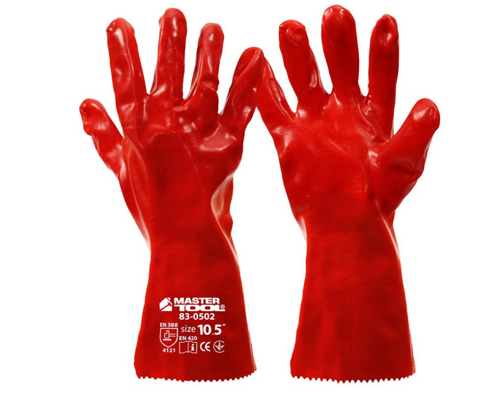 Перчатки кислотостойкие MASTERTOOL хлопковый трикотаж полное PVC покрытие манжет крага 350 мм 10.5"  Харків - зображення 1