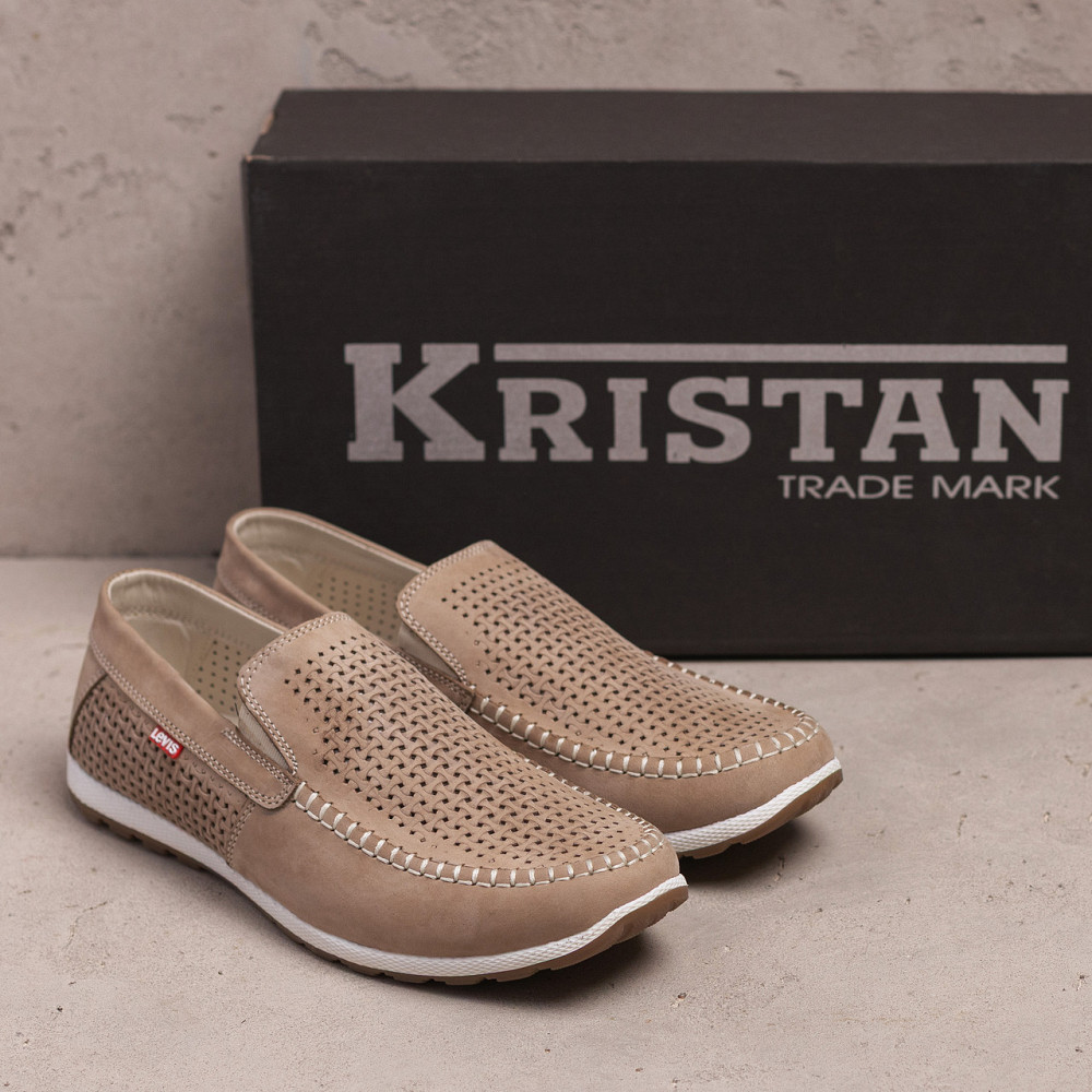 Мужские летние кожаные мокасины  LS перфорация Beige Київ - зображення 7
