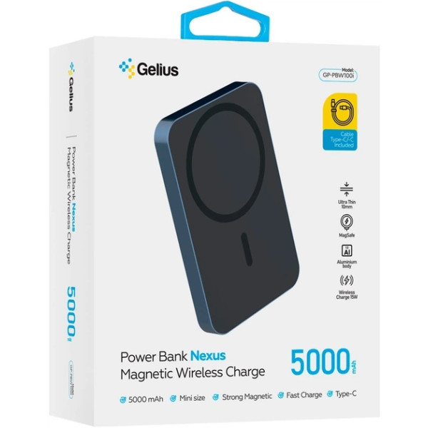 Power Bank Gelius Nexus Magnetic Wireless Charge GP-PBW100i 15W 5 000mAh Dark Blue Харків - зображення 3