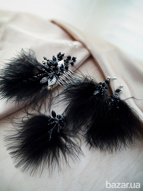 Крила ночі гребінь шпилька сережки пір'я чорний гетсбі чікаго стиль косплей вечірка тематична Луцьк - зображення 1