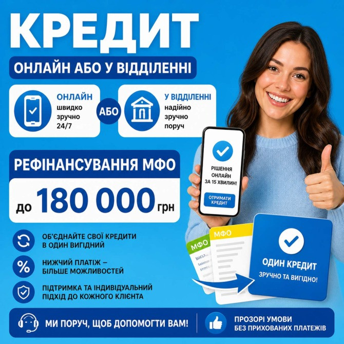 Кредит на карту або у відділенні.Перекредитування МФО(індивідуально) Чернівці - зображення 1
