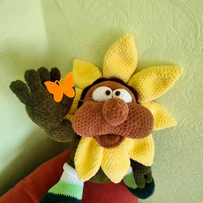 Лялька соняшник м'яка іграшка в'язана квітка мультяшний ручна робота Нововолинськ - зображення 1