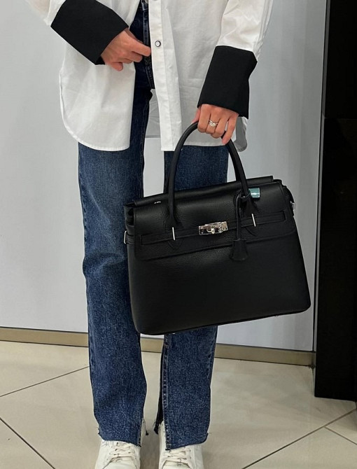 кожаная бежевая сумка , черная Итальянская в натуральной коже гермес реплика TS00380 Київ - зображення 1