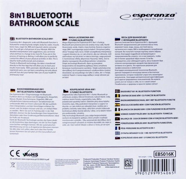 Весы бытовые черные B.Fit 8в1 Esperanza EBS-016K Київ - зображення 6