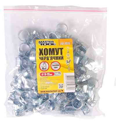 Хомут червячный MASTERTOOL German type W1 DIN 3017 9.0 мм Ø 8-12 мм 50 шт 20-1976 Харків