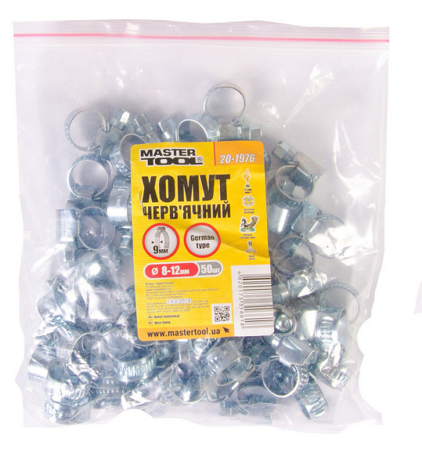 Хомут червячный MASTERTOOL German type W1 DIN 3017 9.0 мм Ø 8-12 мм 50 шт 20-1976 Харків - зображення 2