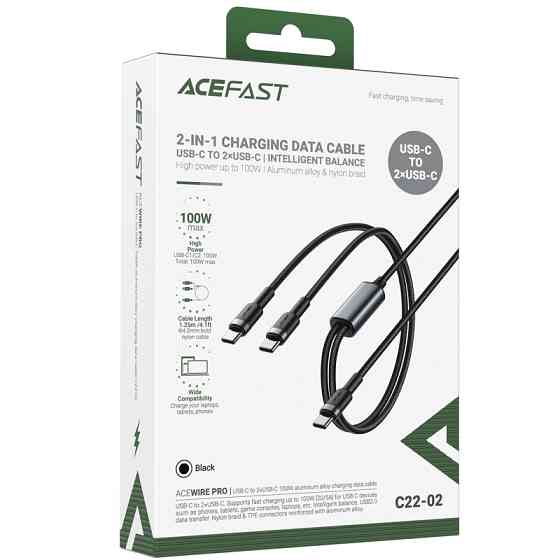 Дата кабель Acefast C22-02 2in1 Type-C to Type-C/Type-C 100W (1.2m) Херсон