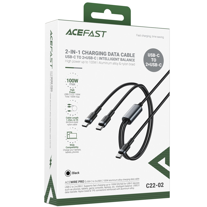 Дата кабель Acefast C22-02 2in1 Type-C to Type-C/Type-C 100W (1.2m) Херсон - зображення 2