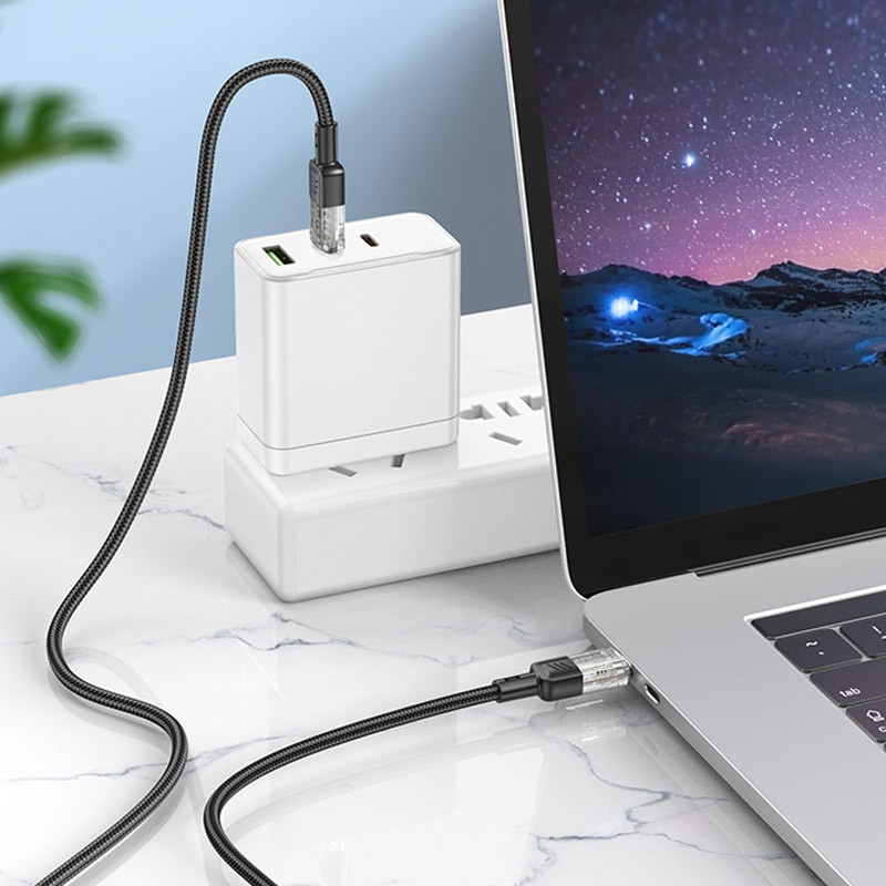 Дата кабель Hoco U129 Spirit Transparent Type-C to Type-C 60W (1.2m) Херсон - изображение 4