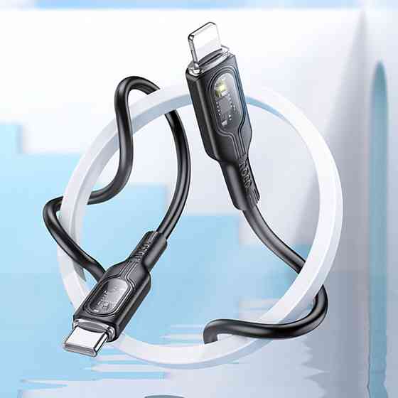 Дата кабель Hoco U120 Transparent explore intelligent power-off PD 27W Type-C to Lightning (1.2m) Херсон