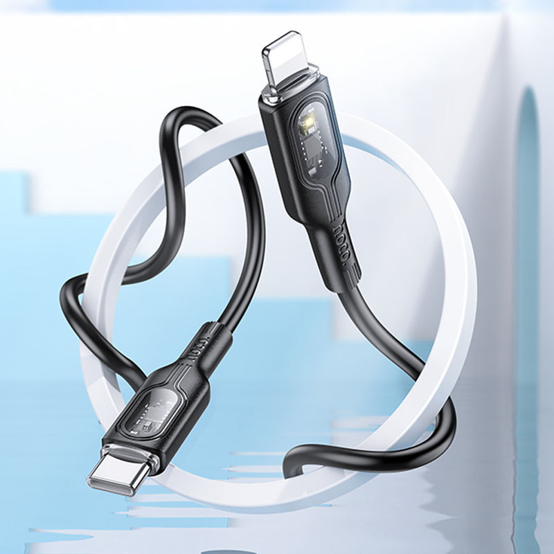 Дата кабель Hoco U120 Transparent explore intelligent power-off PD 27W Type-C to Lightning (1.2m) Херсон - изображение 5
