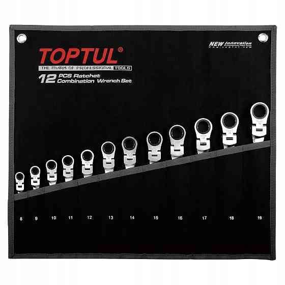 Набор ключей с трещоткой и шарниром комбинированных TOPTUL 12 ед. 8-19мм в чехле GPAQ1204 Харьков