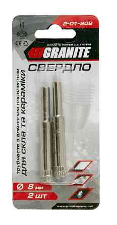 Сверло для стекла и керамики GRANITE трубчатое с алмазным напылением 8 мм 2 шт 2-01-208 Харьков