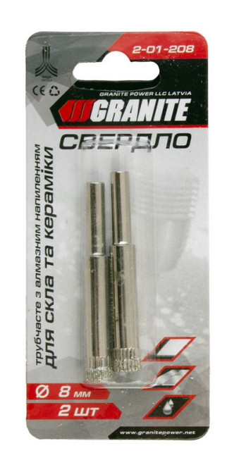 Сверло для стекла и керамики GRANITE трубчатое с алмазным напылением 8 мм 2 шт 2-01-208 Харьков - изображение 2