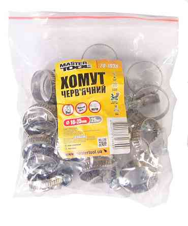 Хомут червячный MASTERTOOL German type W2 DIN 3017 9.0 мм Ø 16-25 мм 25 шт 20-1938 Харків