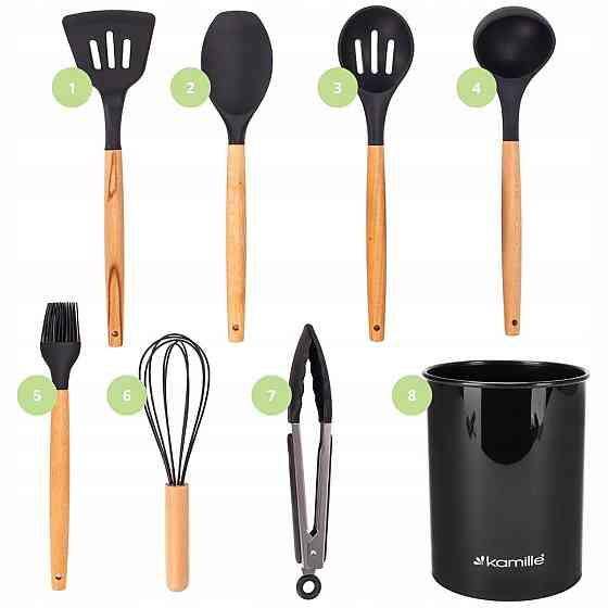 Набор силиконовых кухонных принадлежностей Kamille 8 предметов черный Одеса