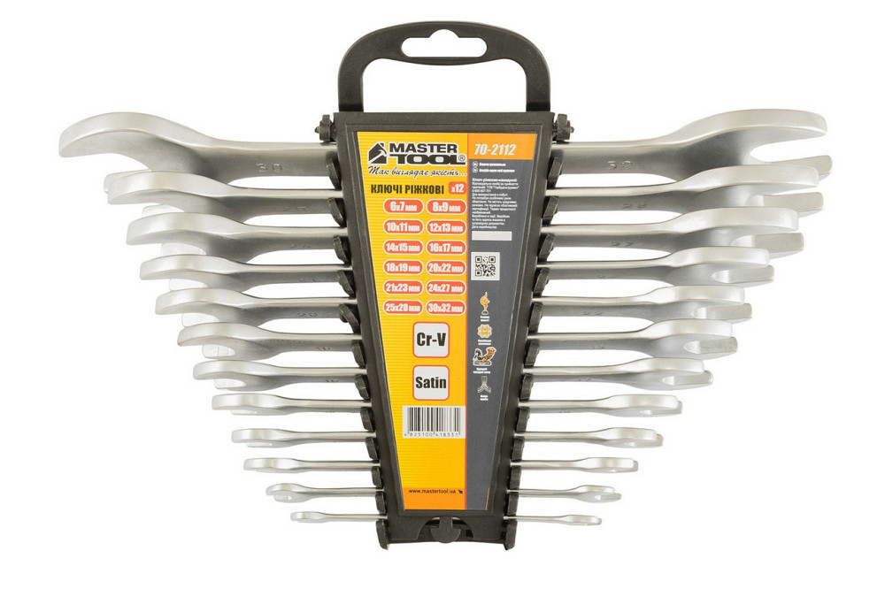 Ключи рожковые MASTERTOOL SATIN FINISH набор 12 шт (6х7 - 30х32 мм) 31CRV3 DIN3110 70-2112 Харків - зображення 2