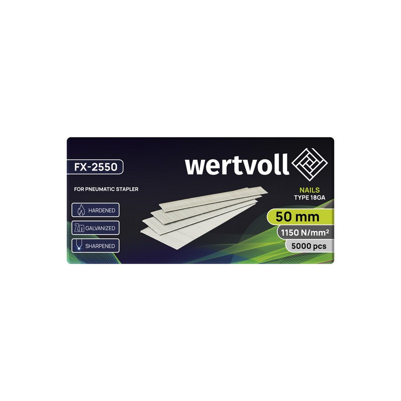 Гвоздь закаленный для пневмостеплера WERTVOLL тип 18GA 50 мм/1.0х1.25 мм 5000 шт FX-2550 Харьков - изображение 2