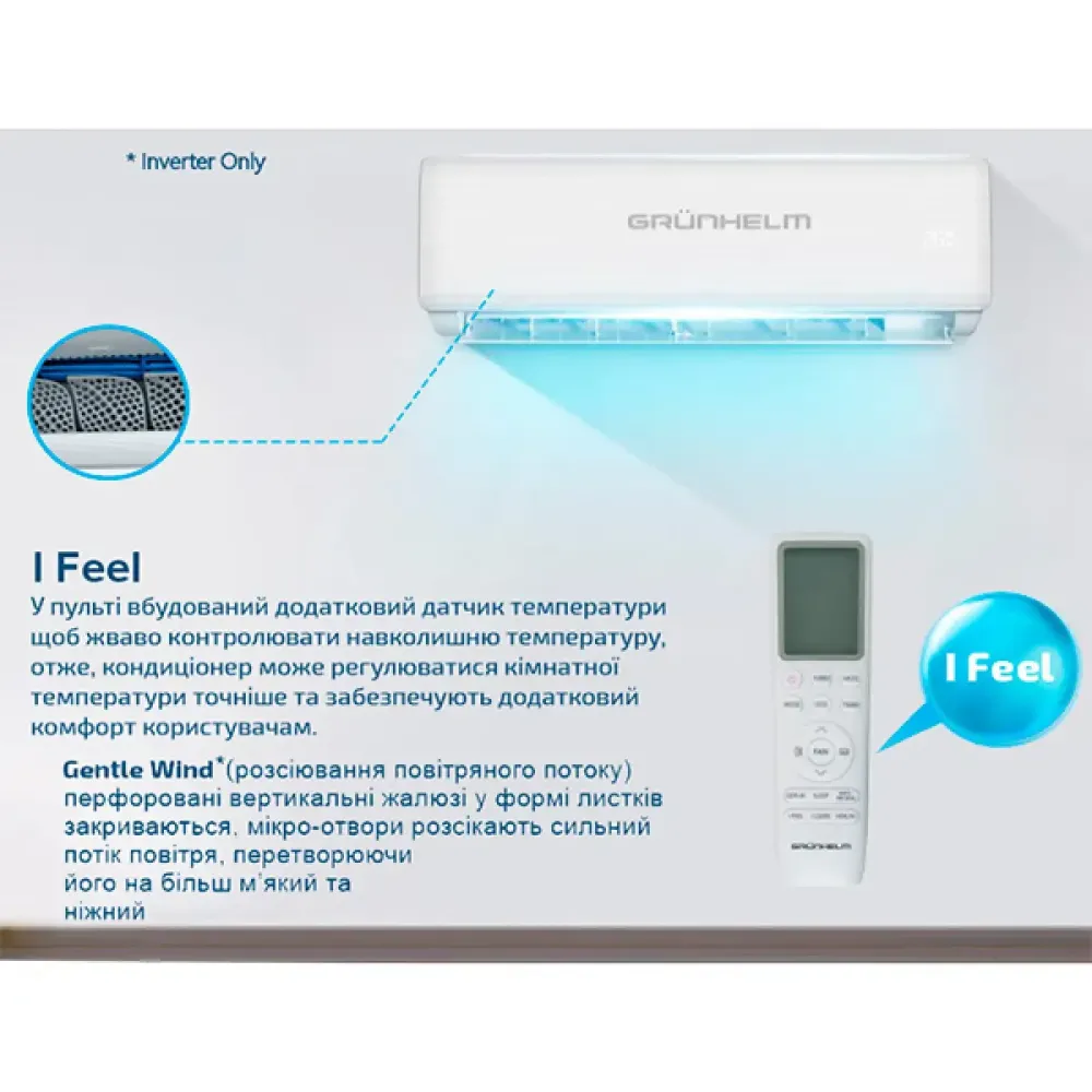 Кондиционер инверторный cплит-система Grunhelm GAC24GHIWFTPRO32 24000BTU Wi-Fi модуль A+ R32 -15°C ( Київ - зображення 3