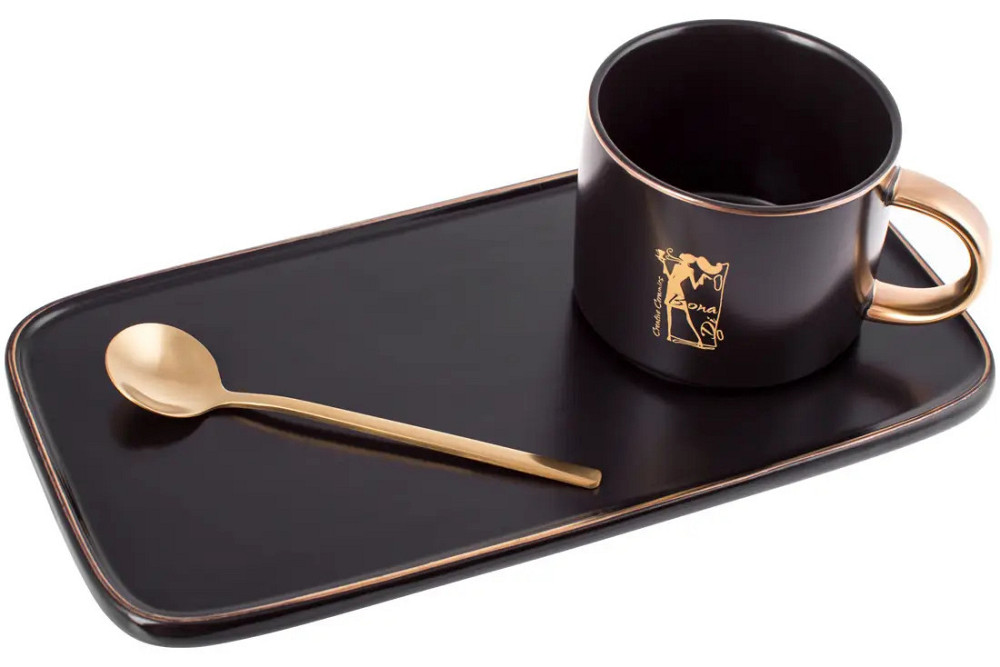 Кухоль з блюдцем Bona Di 984-208 200 мл чорний Київ - зображення 1