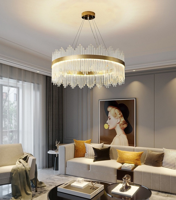 Люстра стельова LED J881-600-gd-k Золото 50-180х60х60 см. Киев - изображение 1