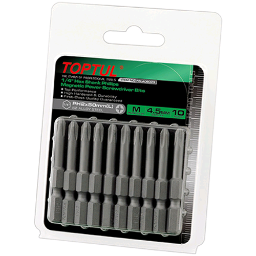 Набор бит для шуруповертов магнитных 10шт TOPTUL 1/4" 50мм PH2 FSLA0802G Харьков
