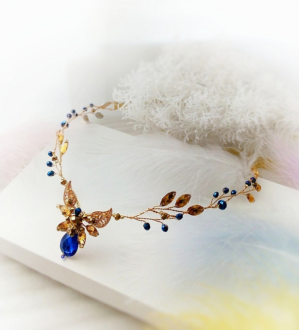 Ельфійська гілка жовтий синій електрик золотистий діадема патріотична прикраса ельф Луцк - изображение 3