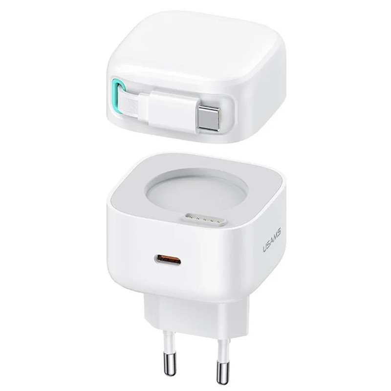 СЗУ Usams US-CC202 GaN With Type-C Magnetic Retractable Cable Module XMF Ser. 35W (2USB-C) Херсон - зображення 1