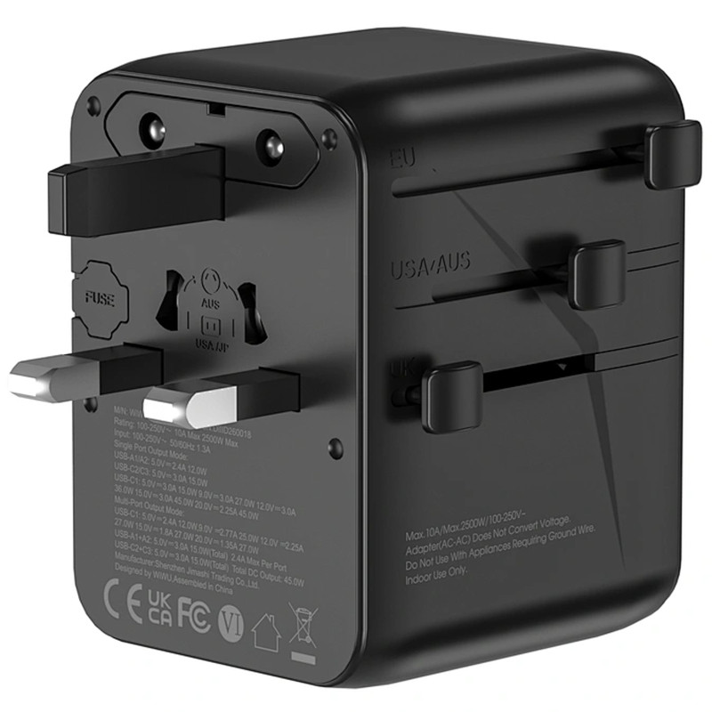 Сетевой универсальный переходник WIWU UA010 Warrior GaN 45W + 2USB-A/3C Херсон - зображення 5