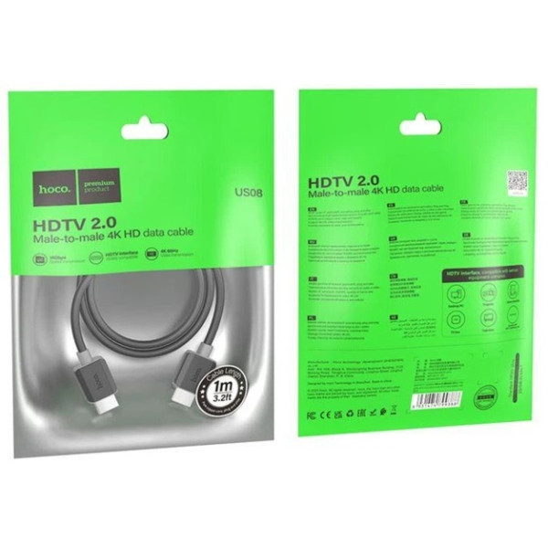 Кабель Hoco HDMI-HDMI 4K (M/M) 3m Black (US08) (Код товару:43506) Харьков - изображение 4